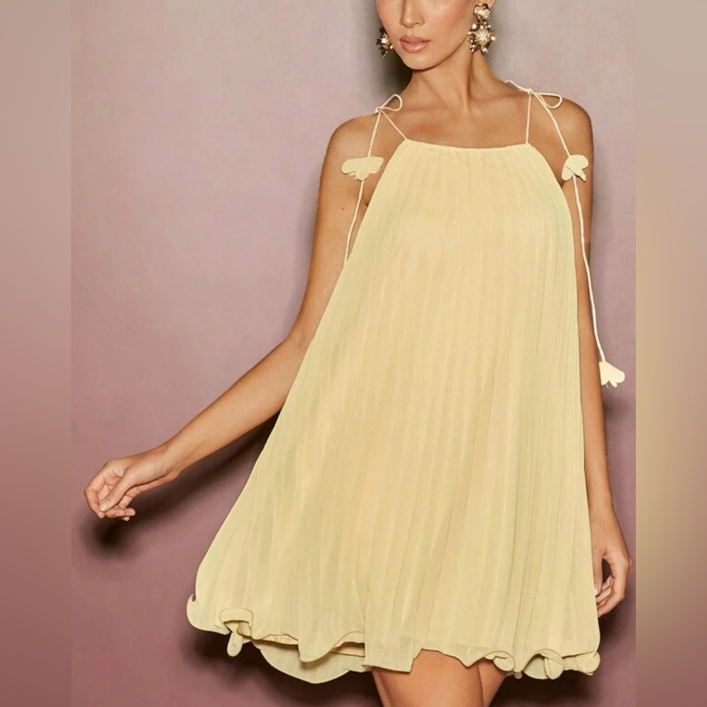 Yellow Pleated Chiffon Dress